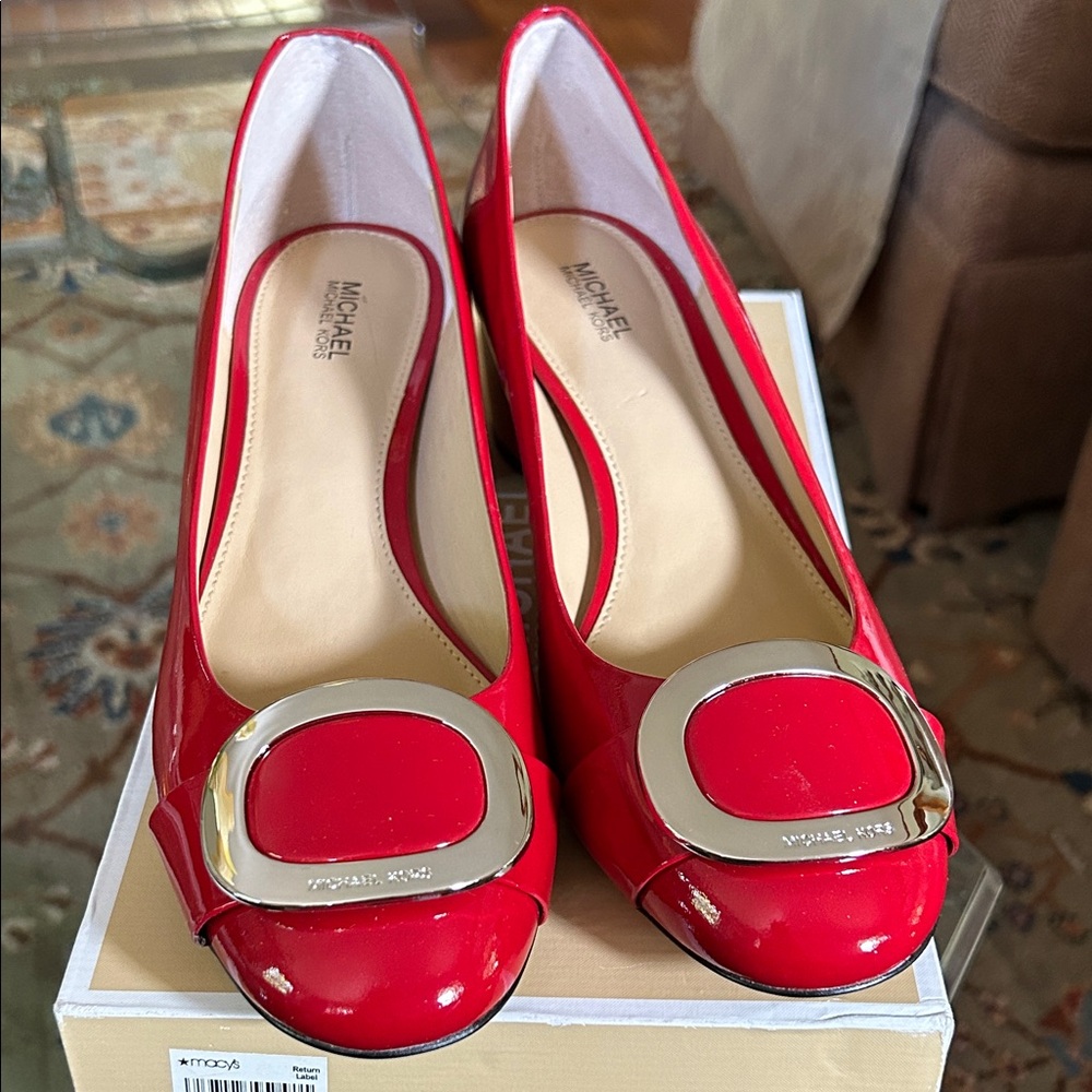 Michael Kors Red Patent Pauline Mid Pump